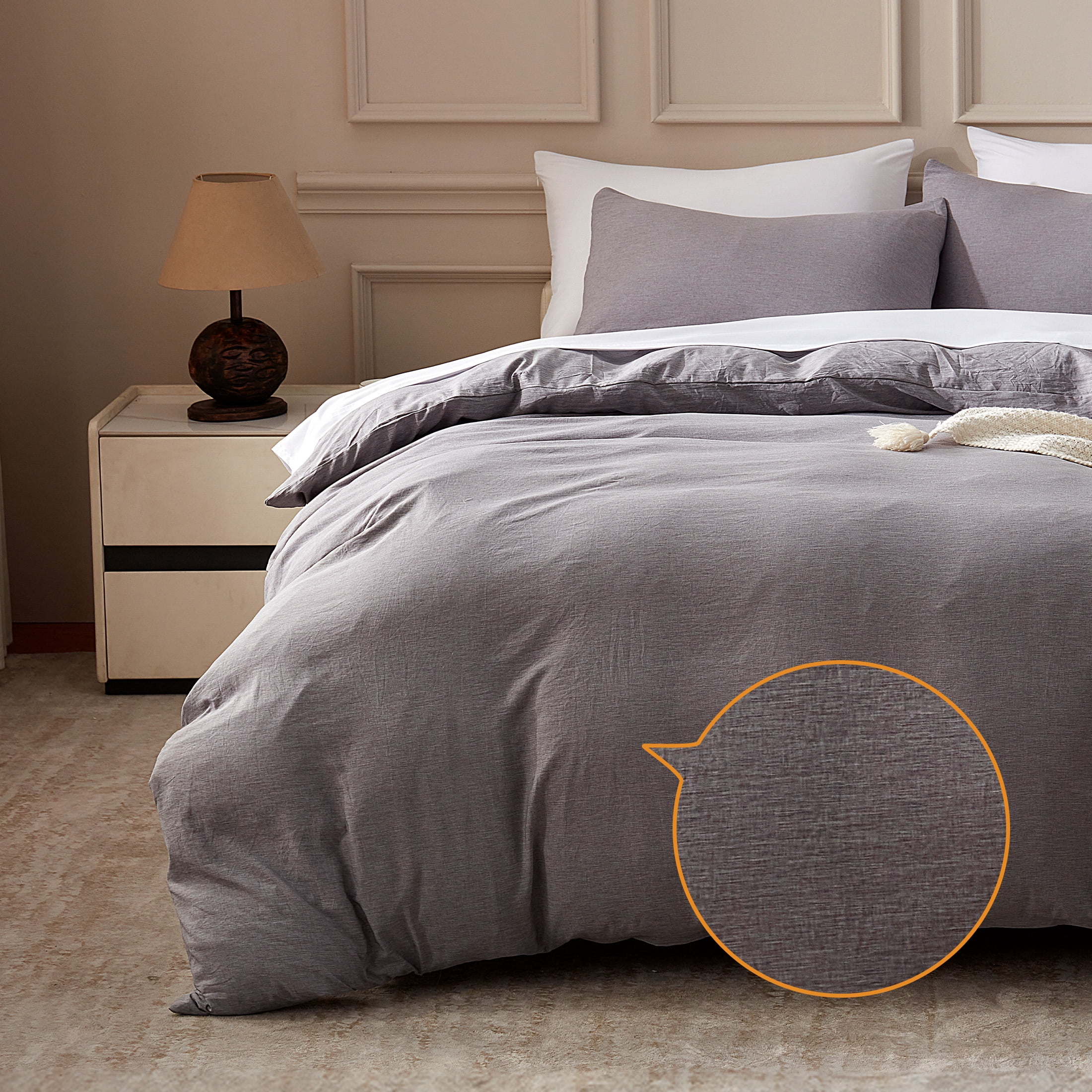 Sonive Washed Duvet Cover Set Twin/Twin-XL, Linen-Like 2 Pieces Soft Breathable Bedding set, Dark Grey