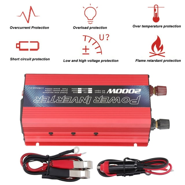 Inversor De Corriente Para Automóvil Fuente De Alimentación De 12 V CC A Fuente De Alimentación De CA 2000 W aleación De Aluminio De Potencia De Onda Sinusoidal Para Carga