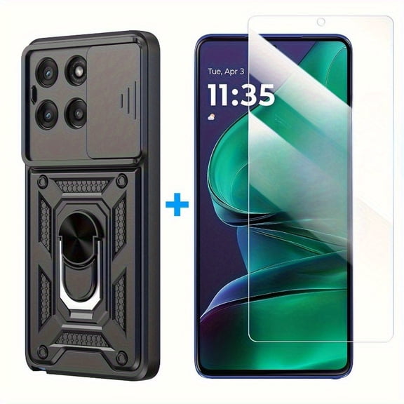 Elegant Choise For Motorola Moto G Stylus 5G 2025 & Moto G Power 5G 2025 | Tempered Glass Screen |ProtectorShockproof Armor Cover with Finger Ring Holder