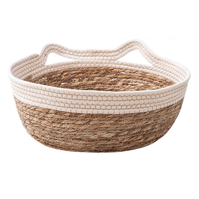 Panier de Lit pour Chat Tissé à la Main Résistant à l'Usure Panier Rond pour Griffes Aiguilles Ménager Blanc m