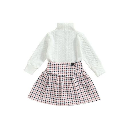 

ZIYIXIN Toddler Baby Girl Fall Winter Outfit Turtleneck Long Sleeve Ribbed Knit Sweater Pullover Top Plaid Skirt Set White 1-2 Years