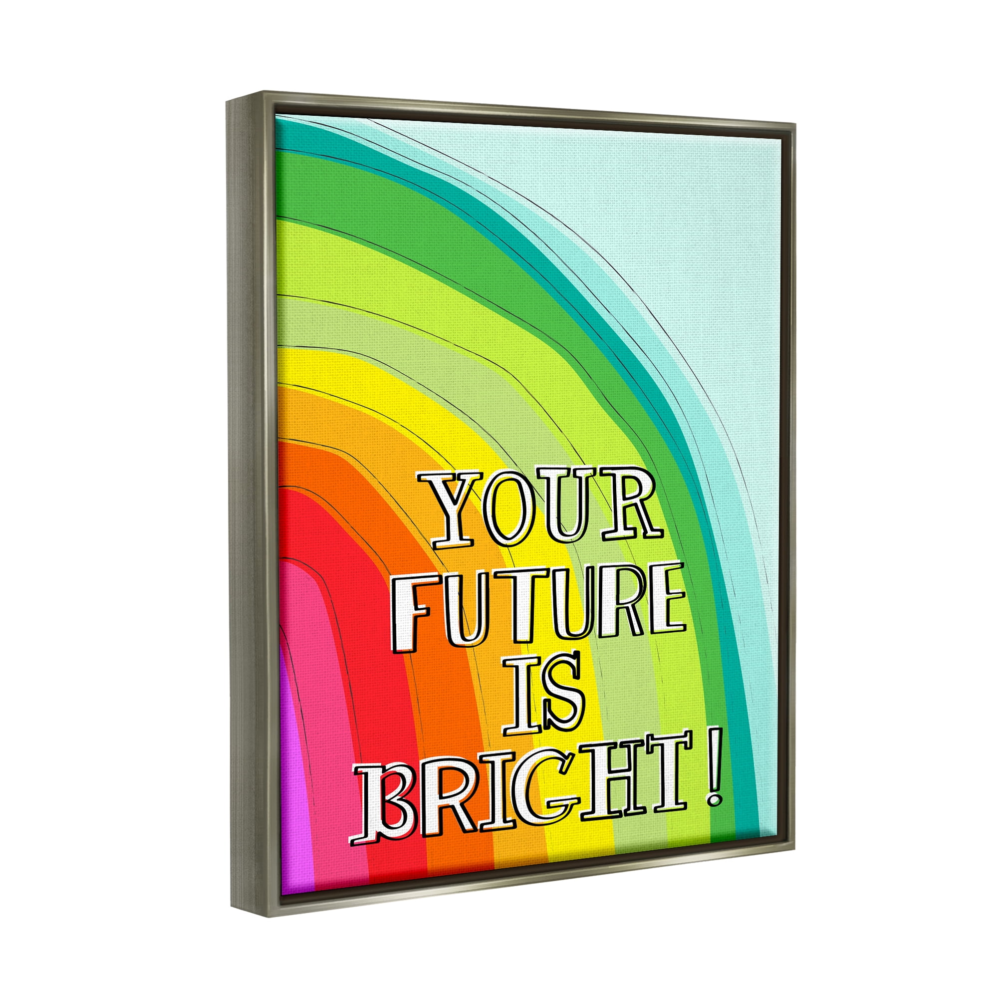 Stupell Industries Future Is Bright Phrase Inspirational Painting Gray Floater Framed Art Print Wall Art, 25 x 31