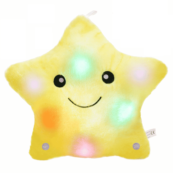 ZhoHuaBoy LED Twinkle Star Pillow – 13" Glow Plush Toy for Kids, Soft Light-Up Stuffed Animal for Emotional Comfort, Birthday & Christmas Gift (Yellow)