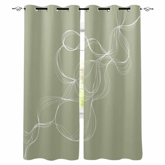 Fsddascl Sage Green Blackout Curtains for Bedroom/Living Room, Thermal Insulated Kitchen Curtains, Minimalist Abstract Modern White Art Grommet Darkening Window Treatment Drapes 42"x63"x2