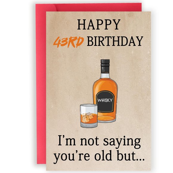 Tarjeta de cumpleaños 43 de Abeletree con diseño divertido de whisky 20 x 14 cm