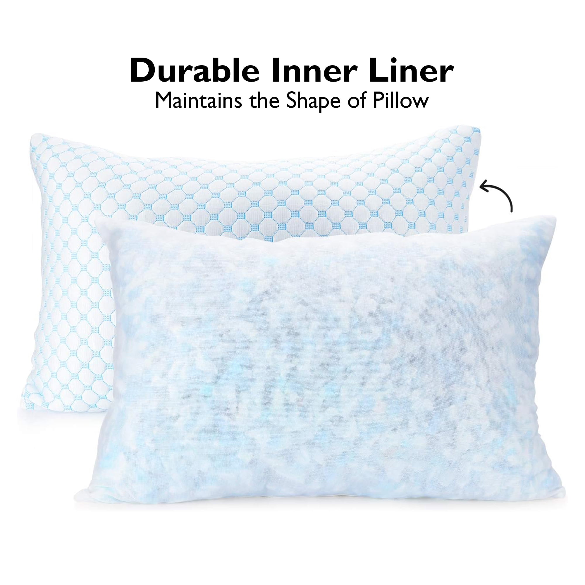 Continental Sleep, Gel Memory Foam Sleeping Pillow, Pressure Relief for Neck & Shoulder, Adjustable Height, Cooling Breathable Cover, for Side, Back & Stomach Sleepers, 25" x 15", White