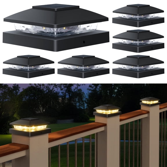 Ninonly Solar Post Cap Lights Outdoor Waterproof LED Black for 4x4 Wood/Vinyl Posts 6 Pack