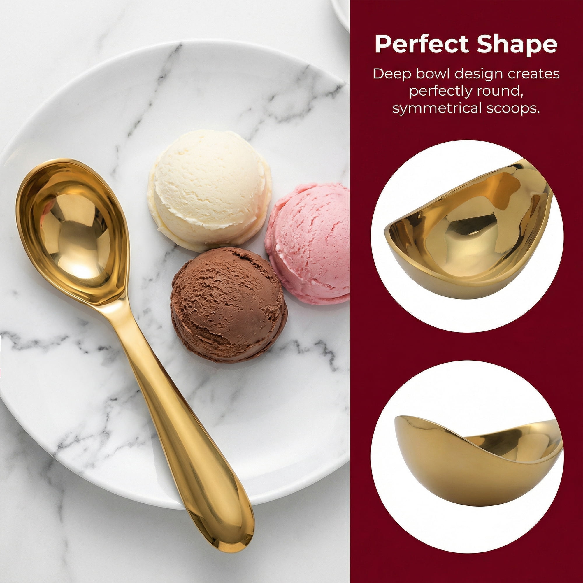Unique Bargains Stainless Steel Ice Cream Scoop for Cookie Dough Gold 6.3in