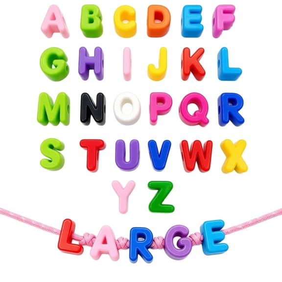 26pcs Large Letter Beads, Chunky Letter Beads, Acrylic Colorful 3D Bubble Big Alphabet Bead with Large Holefor Paracord Bag Keychains Charms,