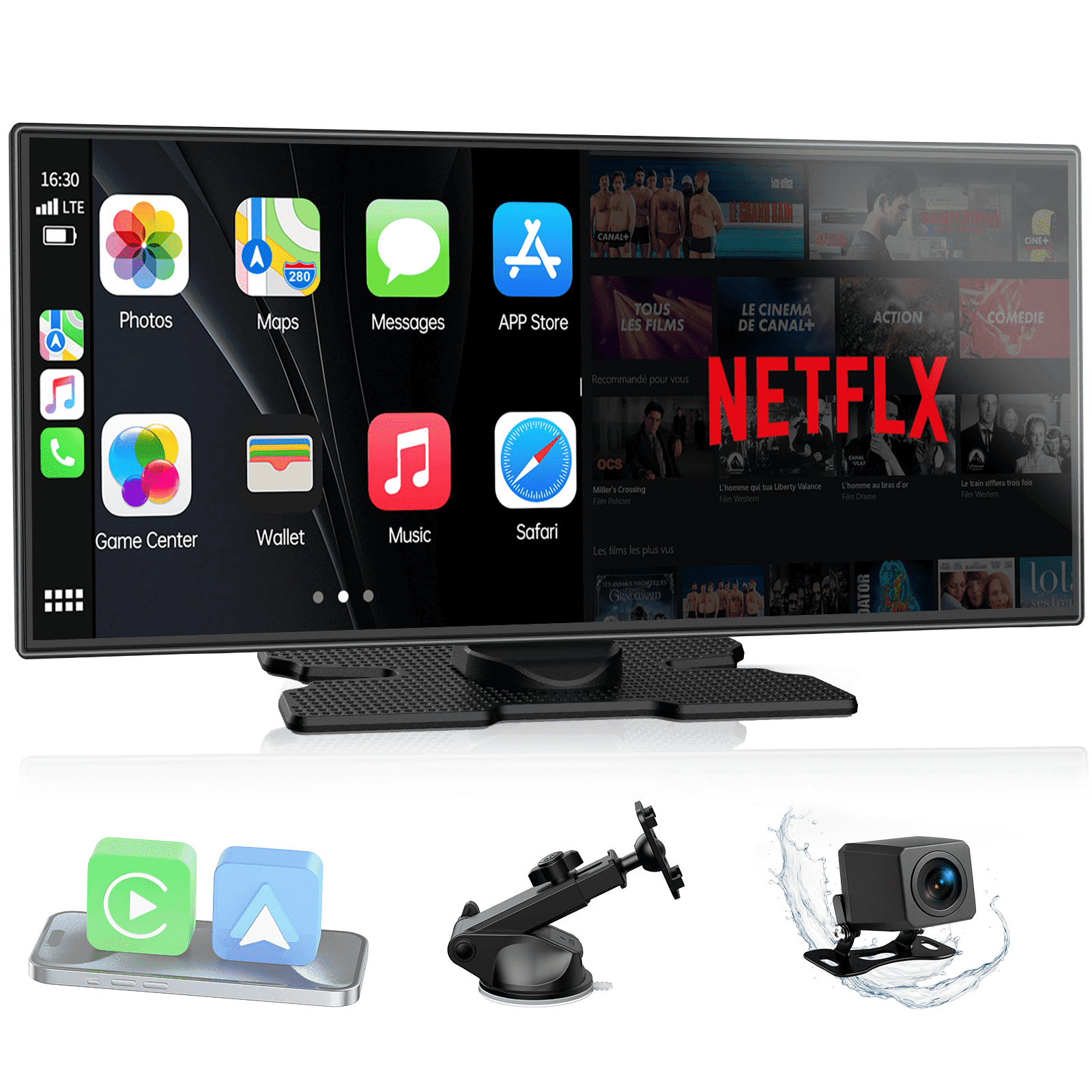 LAMTTO 10.25" Wireless CarPlay & Android Auto Built-in Video Apps, Split Screen, 1920x720P Touchscreen, Backup Camera, Dual WiFi, FM/AUX, OTA