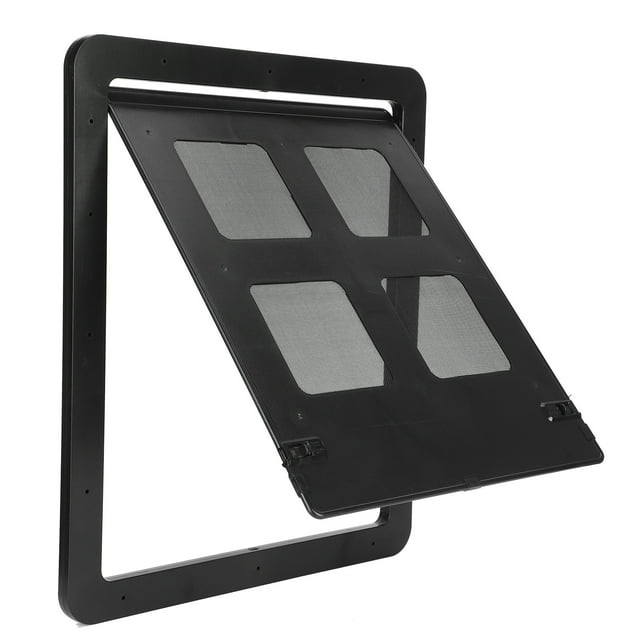 Pantalla corrediza para puerta de malla para perros y gatos pequeños para mascotas con suministro de solapa magnética, instalación sencilla, color negro grande