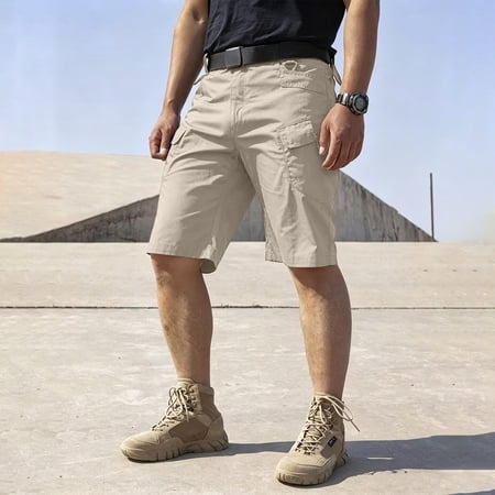 CCRFTGI Mens Shorts Cargo Casual Outdoor Water Resistant Shorts Outdoor Button Elastic Waisted Cargo Shorts Essential Fishing Golf Shorts Khaki 3XL