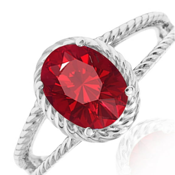 AoneJewelry 1.25 Carat Created Ruby Oval Shape Ring In 10K Solid Rose, White & Yellow Gold