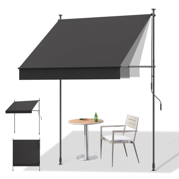 HOMEDEMO Manual Retractable Awning, 79"W x 118"H Retractable Side Bar 47-59", NO Drilling Awings for Backyard Garden Porch Outside Carbon gray