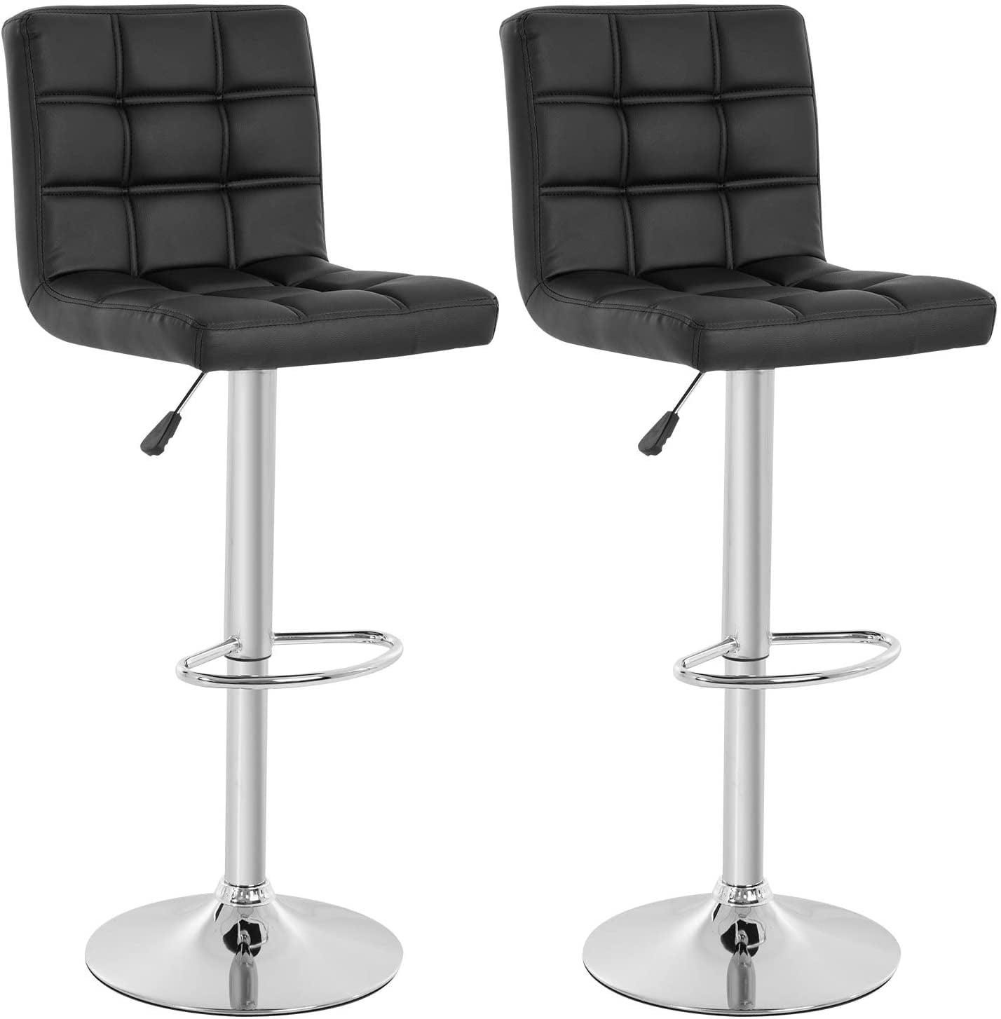 YOUTASTE Black Bar Stools Set of 2 PU Leather Upholstered Counter Height Bar Stool,Adjustable Swivel Metal Thickened Bar Chairs with Back,Home and Kitchen Island Stools 