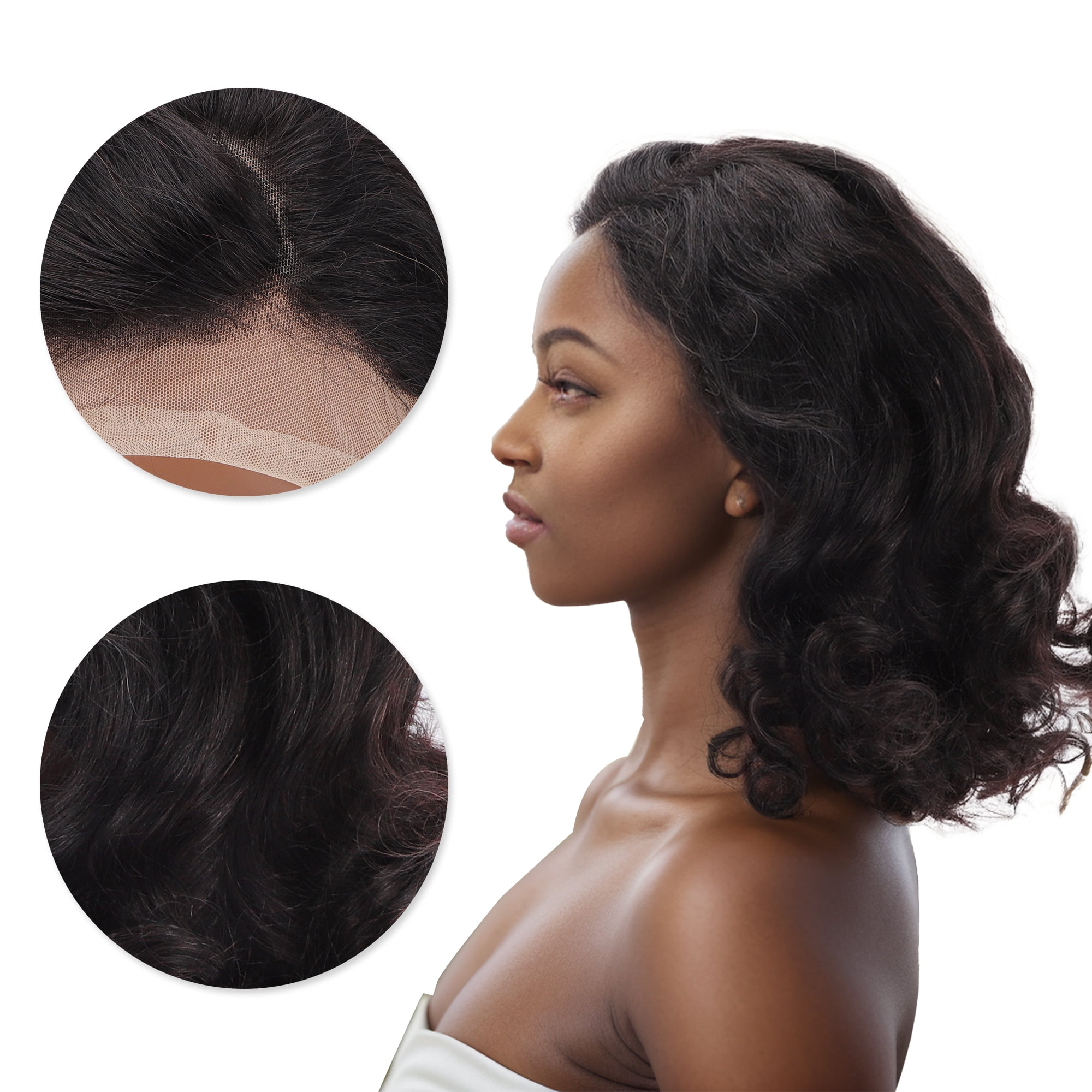 Unique Bargains 1 Pc Wave Curly Long Hair Hair Wig Real Human Hair 16in 13x4in 200 Human Wig Black for Women