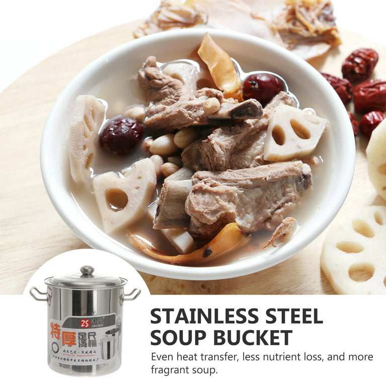 Stainless Steel Thick Stockpot Large Capacity Soup Pot Multipurpose Rice  Bucket with Lid (Strip-type Handle) (22cm) 
