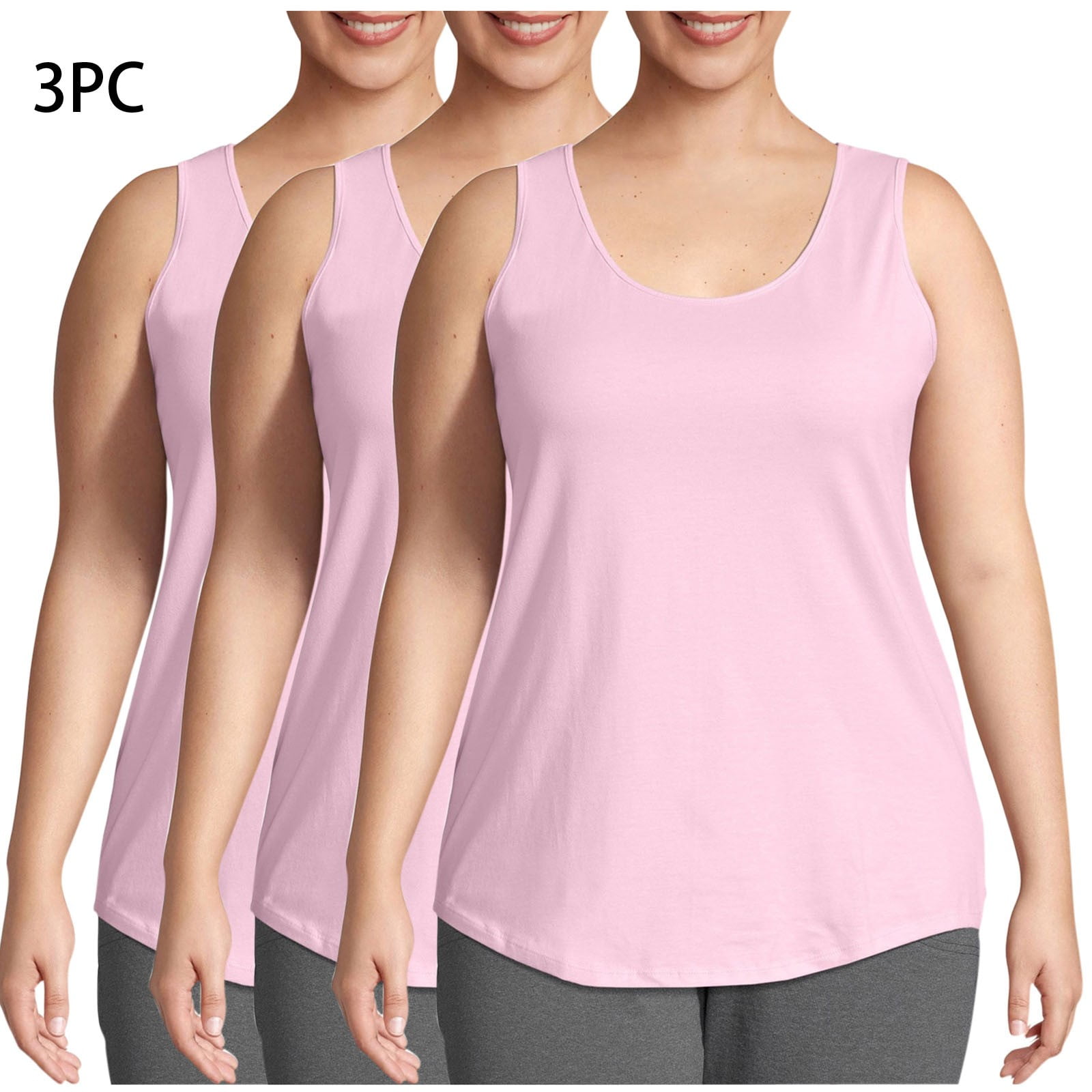 Fouhkni Plus Size Tank Tops for Women Sleeveless Round Neck Basic Loose Casual Plain Tunic Tops 3 Pack
