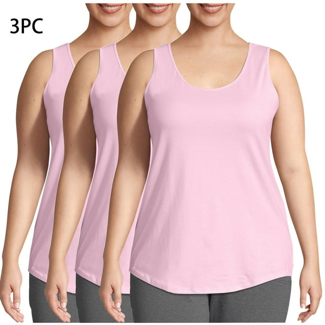 asjyhkr Débardeurs pour Femmes Grande Taille Col Rond T-Shirts d'Été Basiques Sans Manches Lot de 3