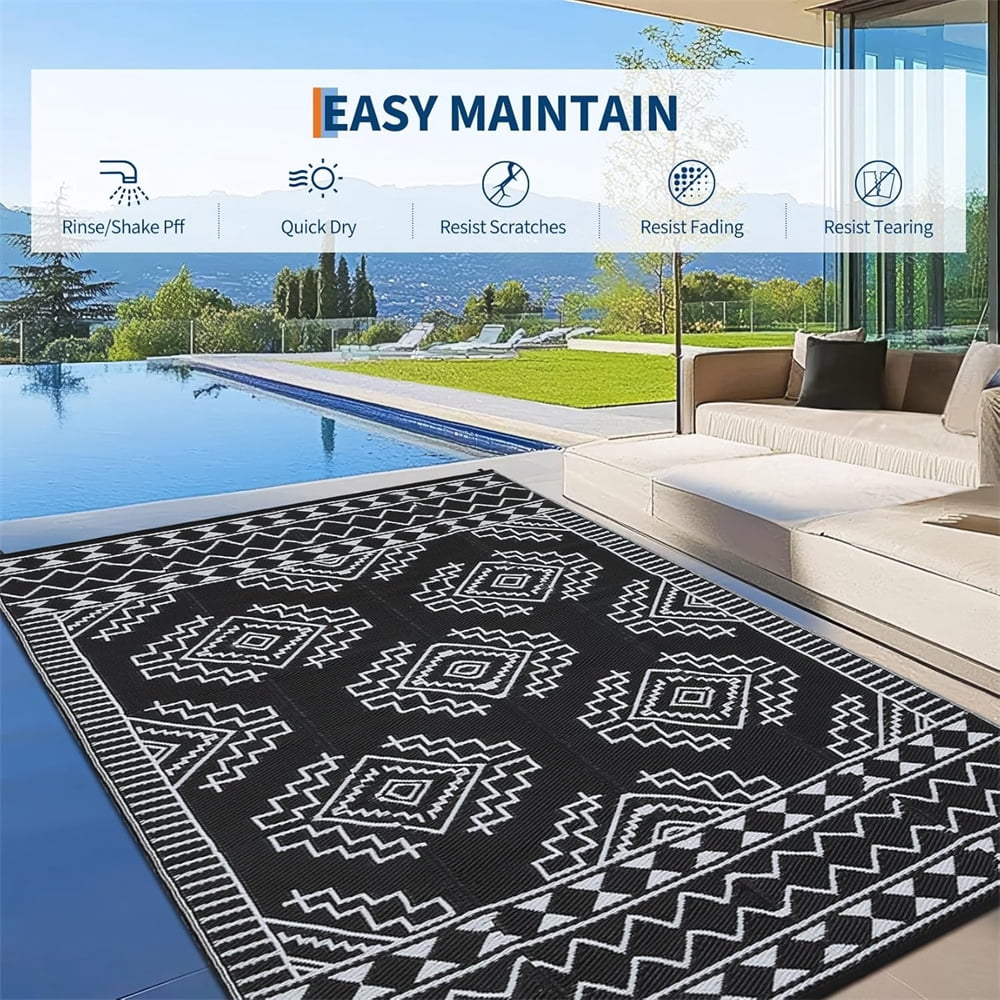 Outdoor Rug for Patio Waterproof 8×10ft/9×12ft/9×18ft Outdoor Reversible Plastic Straw Rug Large RV Mat Outside Camping Carpet for Deck Backyard Balcony Picnic Garden Picnic