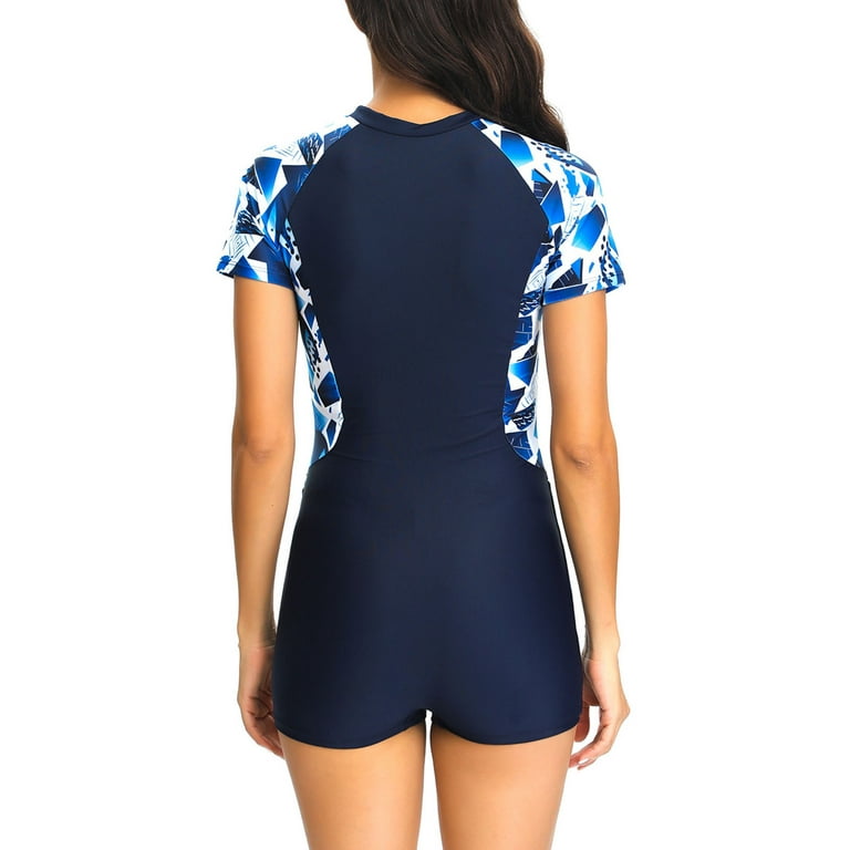 Timoontee Leaf Print Shorty Wetsuit Womens Full Body Diving Suit Front Zip  Dive Skin for Diving Canoe Spearfishing Short Sleeve Summer Beach Surfing  Snorkeling Swimming Suits Blue 12 