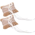 thumbnail image 3 of GOOHOCHY Ring Pillows for Wedding 2Pcs Khaki Lace Linen Bridal with Ring Storage, 3 of 8