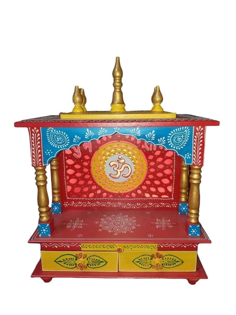 Wooden Temple With LED Lights / Jodhpuri Temple / Pooja Mandir For Home
