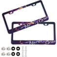 thumbnail image 2 of GZHJMY Mardi Gras License Plate Frames, License Plate Covers, 2 Packs Universal Aluminum Tag Frame with 2 Holes & Screw Caps for Front and Rear Car Tags, Round Hole Decorative, 2 of 7
