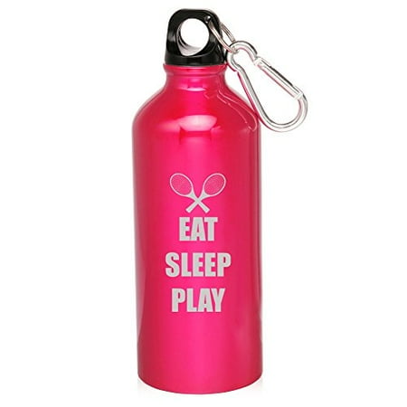 

20oz Aluminum Sports Water Bottle Caribiner Clip Eat Sleep Play Tennis (Hot Pink)