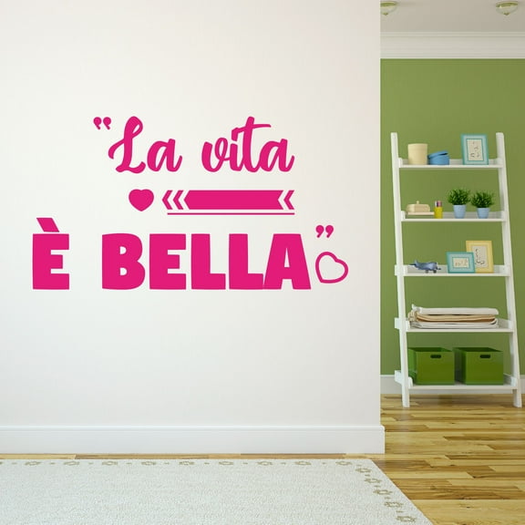 Spanish Wall Decals for Care Taker Daycare - La vita è bella Lovely Life Quote in Spanish Home Wall Sticker - Size: 10 In x 5 In