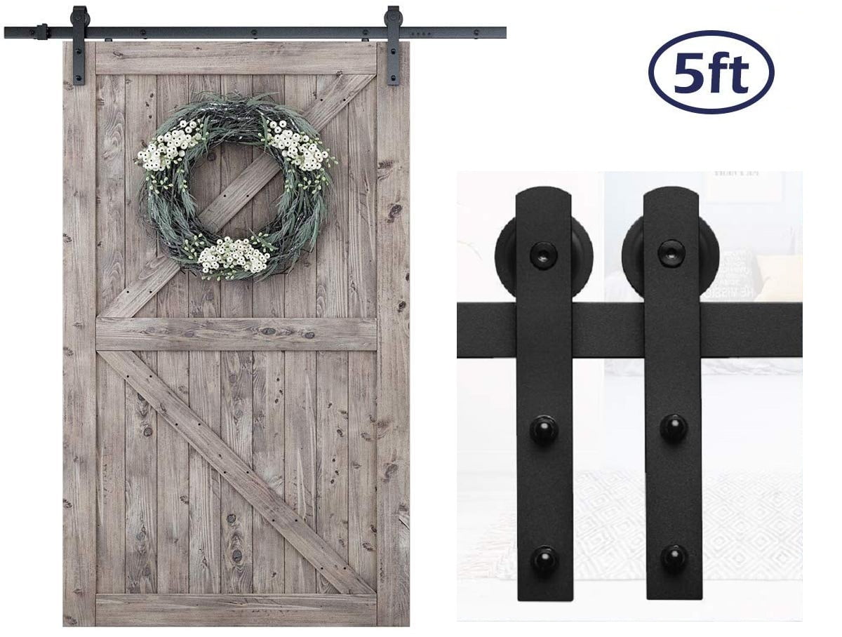 Simple and Easy to Install Black J Shape Hangers Homlux 6ft Heavy Duty Sturdy Sliding Barn Door Hardware Kit One Door Fit 1 3//8-1 3//4 Thickness Door Panel Smoothly and Quietly