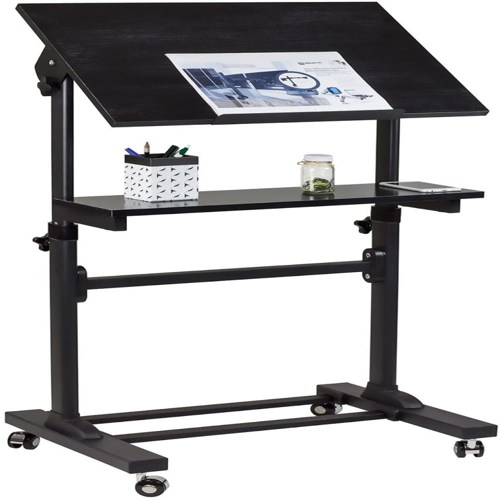 Mount-It Portable Podium and Presentation Lectern Height-Adjustable Multi-Purpose Standing Workstation,Black. Mobile Stand Up Desk 