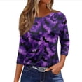 thumbnail image 2 of Womens 3/4 Sleeve Tops Halloween Crewneck Print Causal Loose Fit Three Quarter Sleeve T Shirts Dark Purple M, 2 of 5