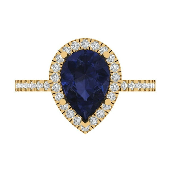 Halo Engagement Ring for Women - 2.38ct Simulated Blue Sapphire in 18K Yellow Gold Promise Ring