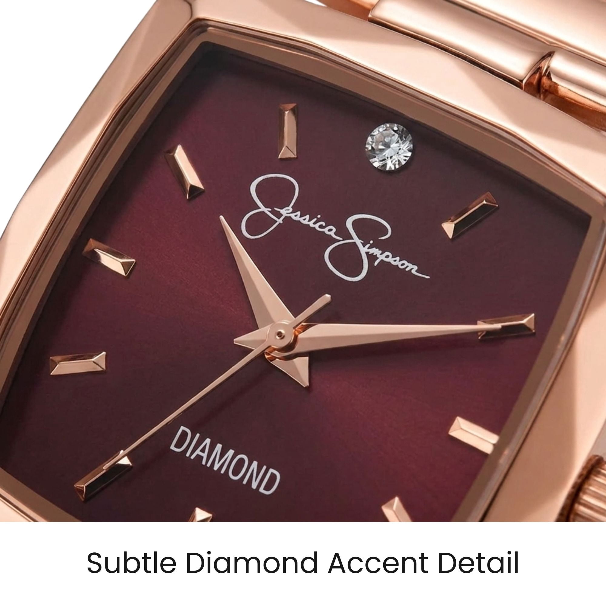Jessica Simpson Diamond Collection Women's Square Dial Watch, Metal Band, Classic Quartz Movement, Elegant Dress Watch