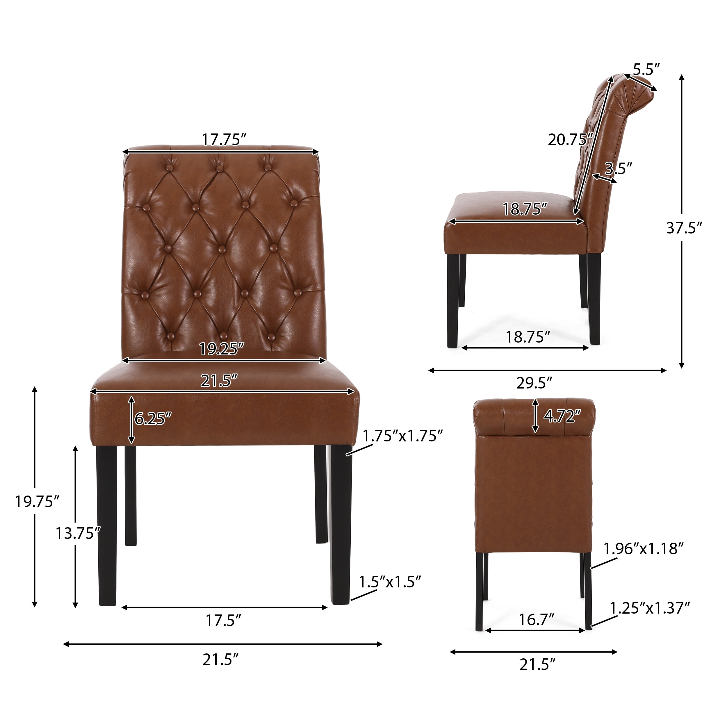 Noble House Cullon Contemporary Faux Leather Dining Chairs, Set of 4, Cognac Brown