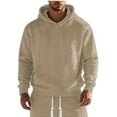 thumbnail image 2 of Men's Oversized Solid Color Hooded Sweatshirt, Lightweight Knit Pullover with Long Sleeves and Pockets, Fall Streetwear Casual Loose Fit Top,Khaki,XL, 2 of 7
