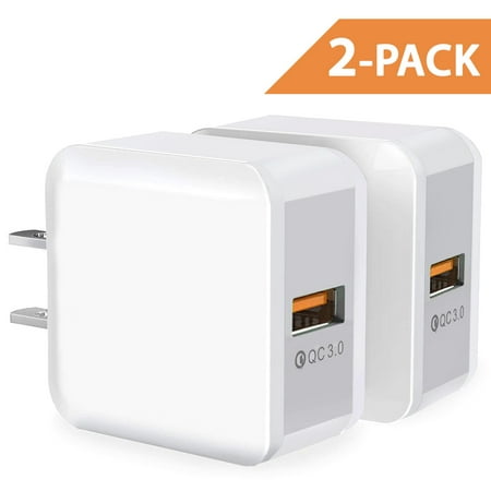 [2-Pack] Quick Charge 3.0 Wall Charger,18W QC 3.0 USB Wall Charger Adapter Fast Charging Block Compatible Wireless Charger Compatible with Samsung Galaxy S10 S9 S8 Plus S7 S6 Edge Note 9, LG, Kindle