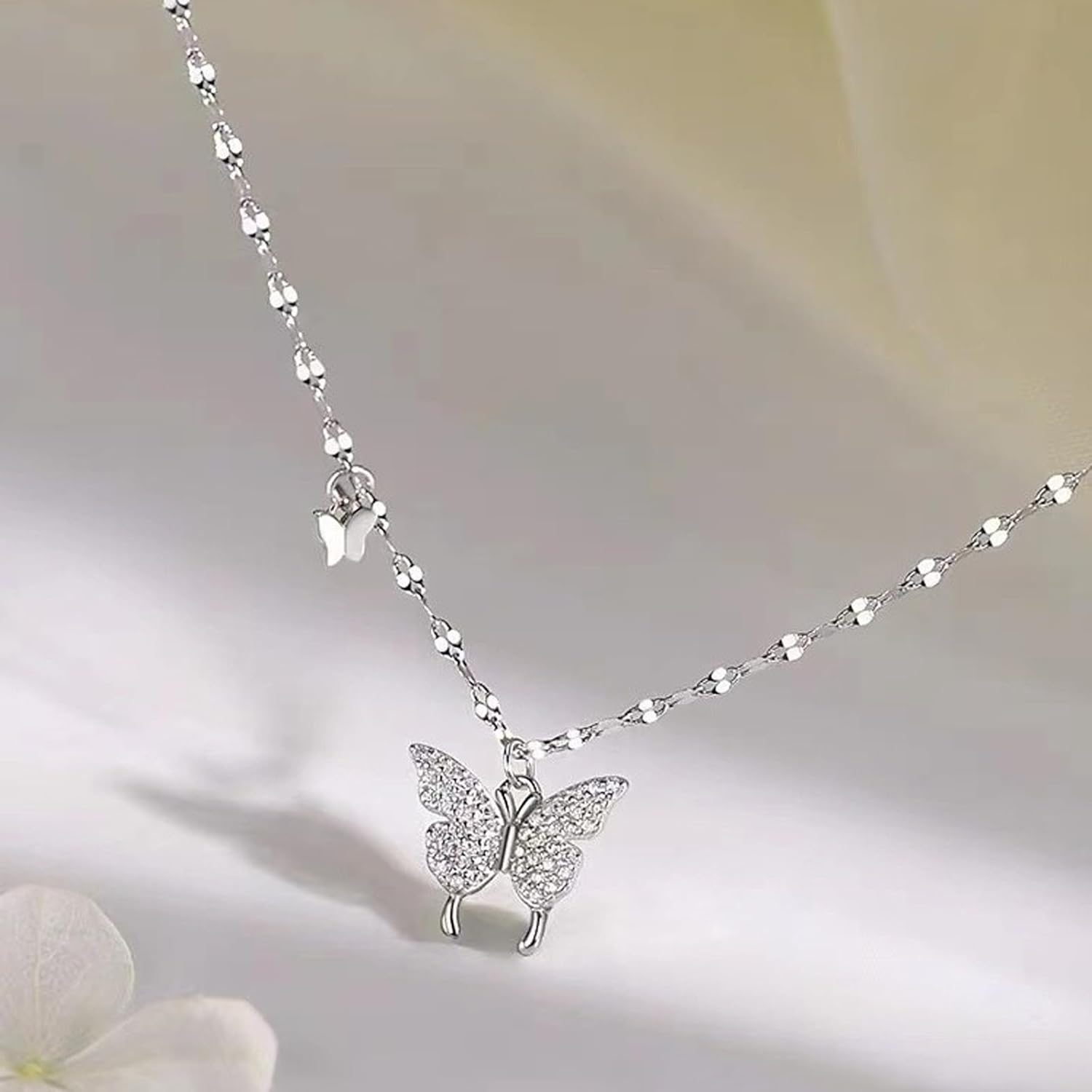 Butterfly Necklace for Women, 925 Sterling Silver Dainty Double Butterfly Pendant Necklace with Cubic Zirconia, Cute Choker Necklaces Jewelry Gifts for Women Mom Friends Grandma