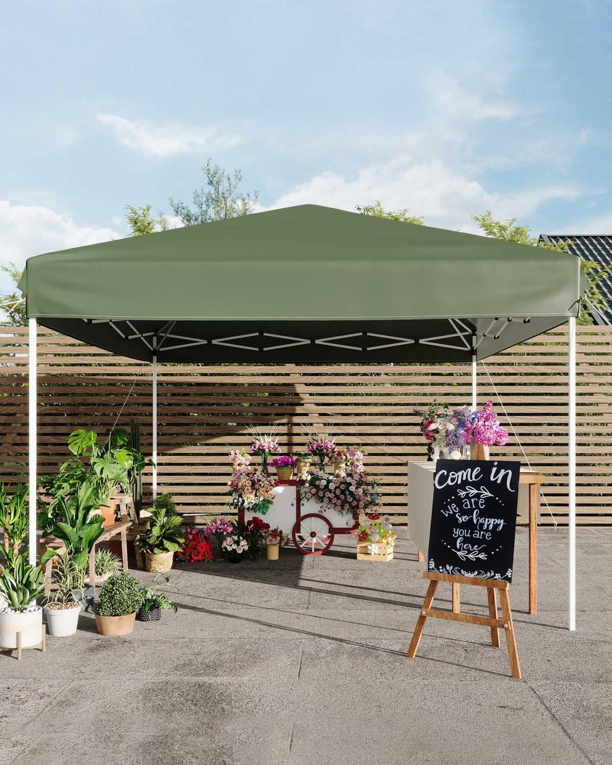 10x10 Pop Up Canopy Tent, Outdoor Tent with 3 Adjustable Height, Easy Set Up Canopy with 4 Sandbags & Carrying Bag for Camping, Parties, Outdoor Events -Green