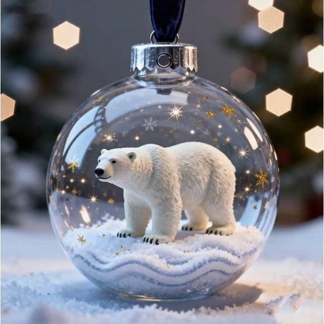 Snowflake Ball Pendant Ornament with Glass Sphere Design and Metallic Top for Christmas Tree Decoration