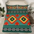 thumbnail image 2 of jejeloiu Retro Aztec Geometric Bed Sheets,Vintage Rhombus Triangle King Sheets,Green Orange Red Sheet Set For Men Women,Breathable Home Decor,4-Piece, 2 of 7