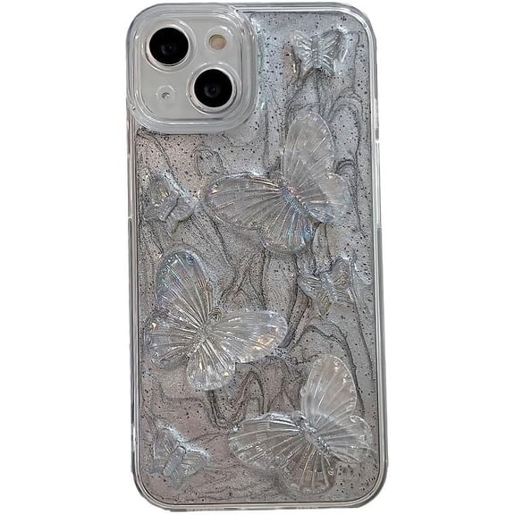 for iPhone Case,Luxury ElectroPlated 3D Butterfly Bumper Camera Lens Protection Soft Shockproof Phone Case (Silver,iPhone 13 Pro)