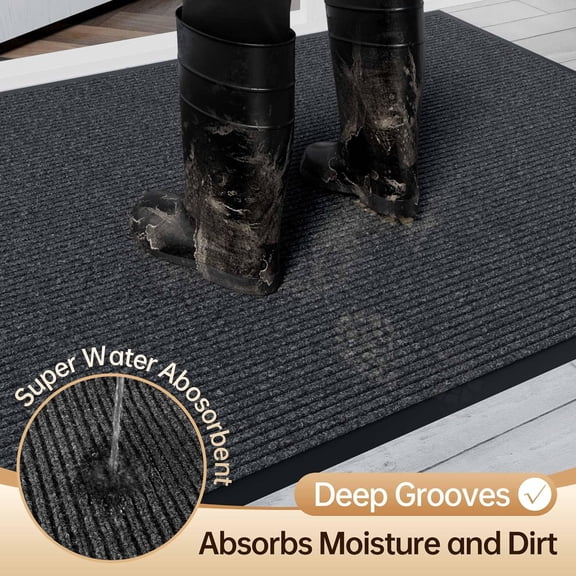 Front Door Mat Indoor Outdoor Entrance, 24" x 72" All-Season Waterproof Doormat for Enterway, Heavy Duty Commercial Floor Mat, Fade Resistant, Rubber Back, Low , Easy Clean
