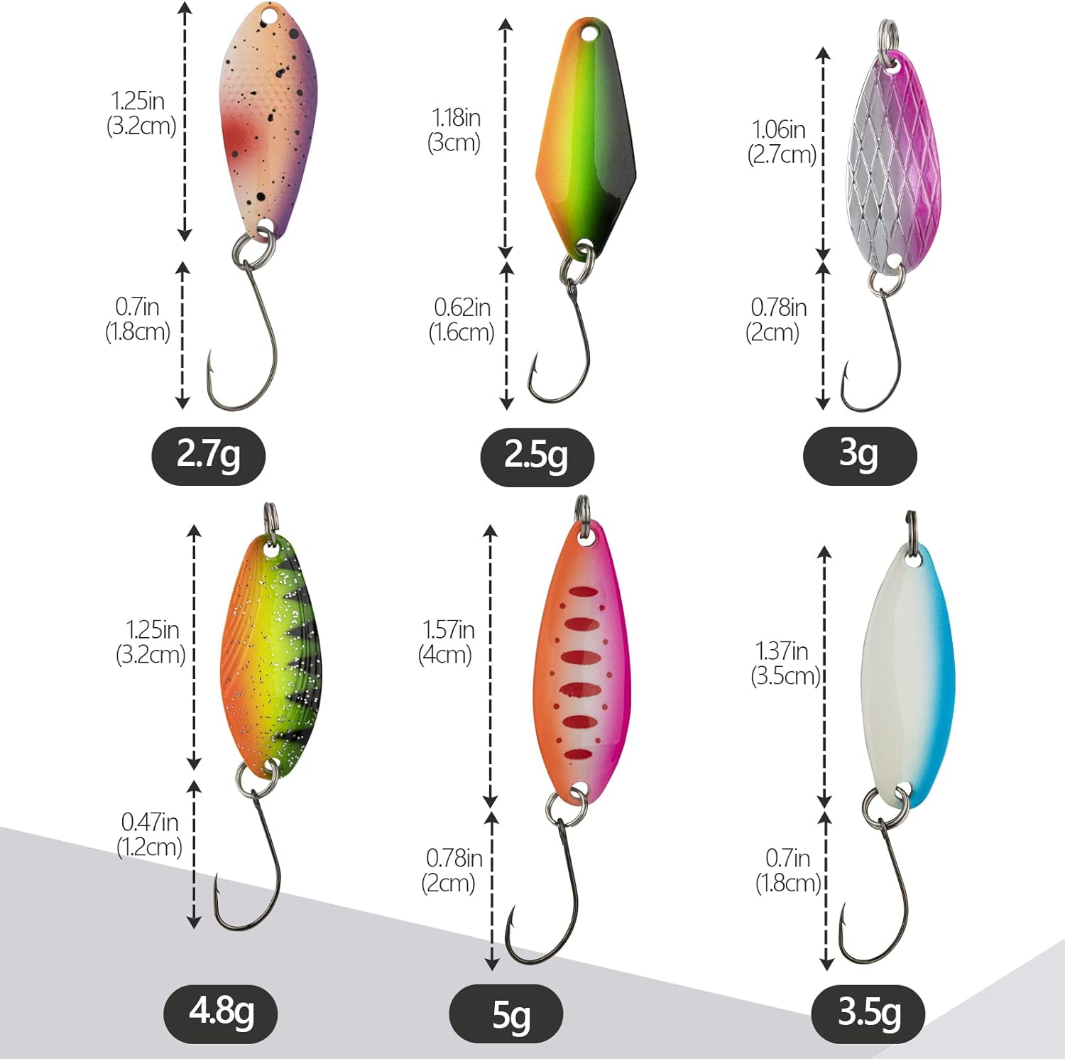 QualyQualy 30Pcs Fishing Lures Baits Tackle, Fishing Spoon Lure Spinnerbait Bass Walleye Trout Salmon Hard Metal Spinner Baits Kit