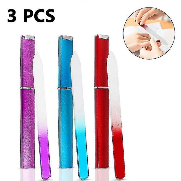 3 Pack Glass Nail File With Case, Nail Files For Nails, Double Sided Fingernail Files, Manicure Nail Care Tool