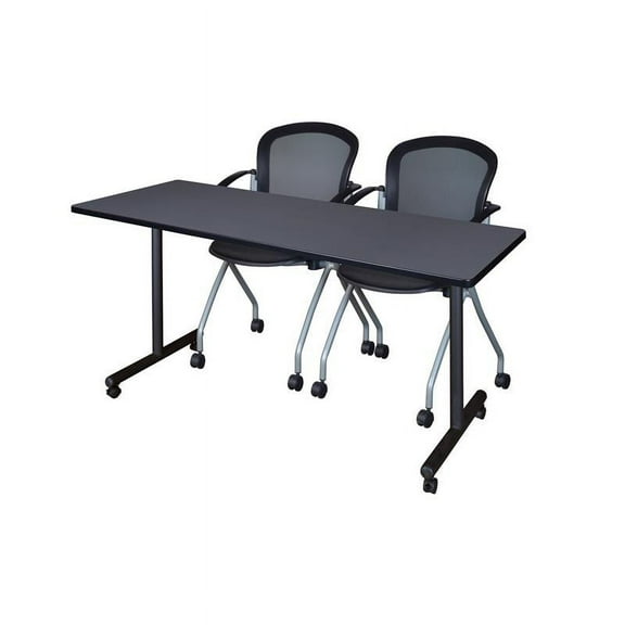 Regency 66" x 24" Kobe Mobile Training Table- Grey & 2 Cadence Chairs- Black