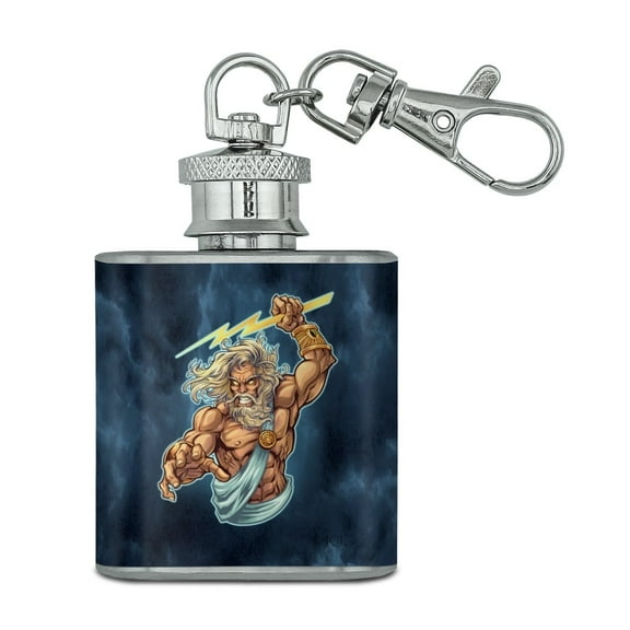 Zeus Greek God Mythology Lightning Stainless Steel 1oz Mini Flask Key Chain