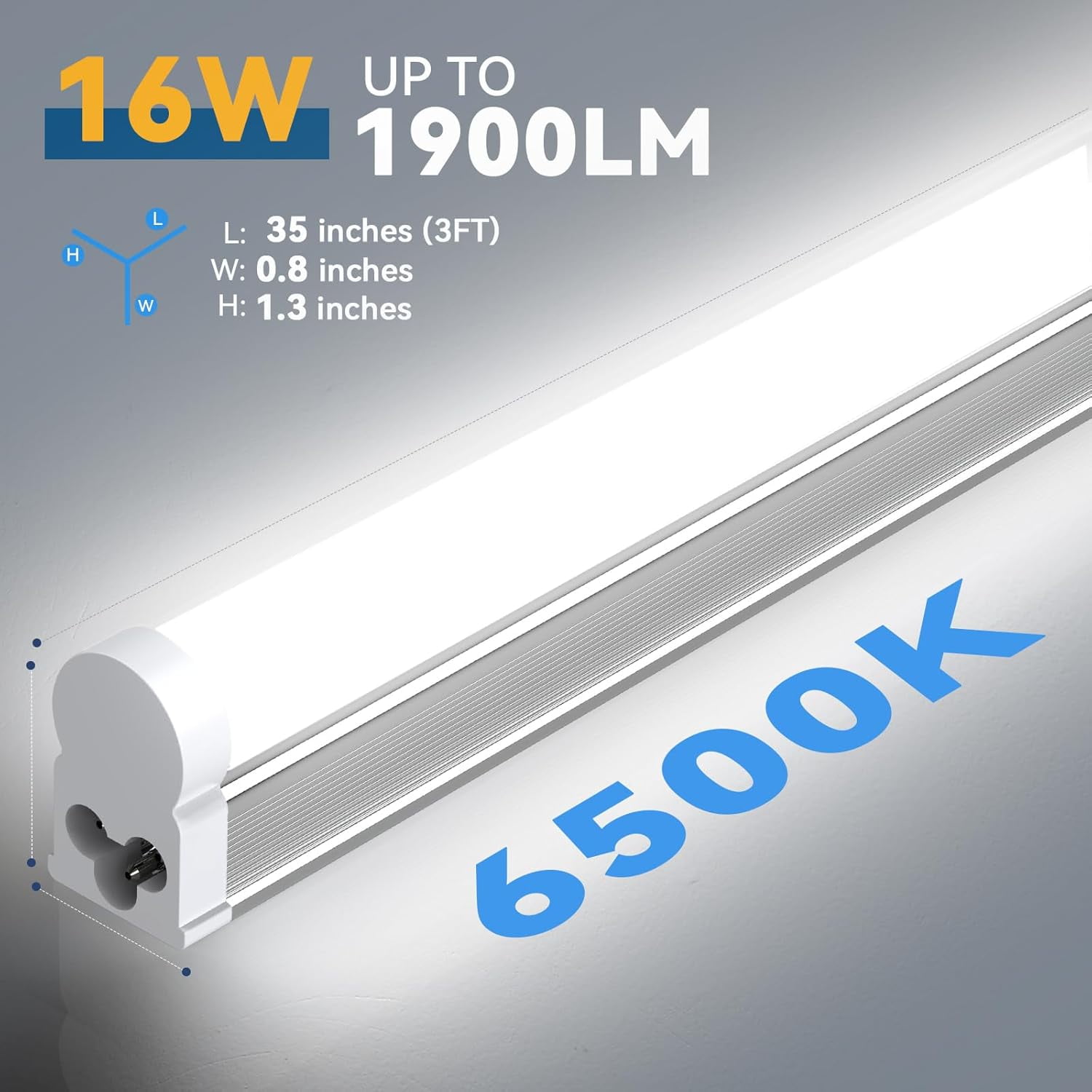 JESLED T5 LED Shop Light 3ft, Linkable Utility Light Fixture, 16W 1900LM 6500K Super Bright White, 6-Pack