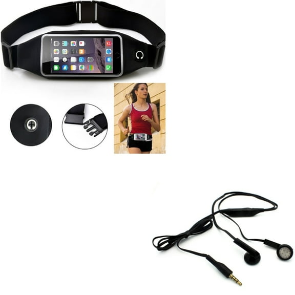 Belt Band Running Waist Bag w Headphones Wired Earphones for Samsung Galaxy S10e/S10/Plus - Sports Gym Workout Case, Handsfree Mic 3.5mm Headset Z4V